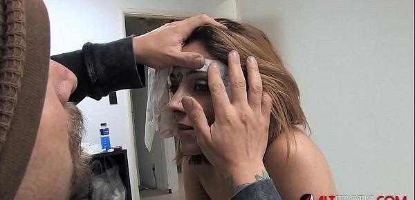  Amina Sky gets a face tattoo while completely nude